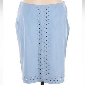 Vintage Neiman Marcus Carolina Blue Faux Suede Studded Skirt Size Medium M